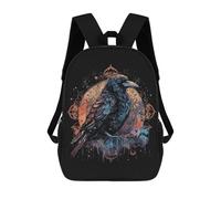 sinyumoney 3D Printed Children's Backpack Mystical Gothic Raven School Backpack High Capacity Travel Book Bags for Boys Elementary And Middle School Students 17inch