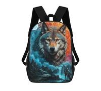 sinyumoney 3D Printed Children's Backpack Mystical Moon Lone Wolf School Backpack High Capacity Travel Book Bags for Boys Elementary And Middle School Students 17inch
