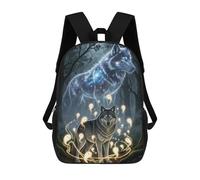 sinyumoney 3D Printed Children's Backpack Mystical Wolves Enchanted Forest School Backpack High Capacity Travel Book Bags for Boys Elementary And Middle School Students 17inch