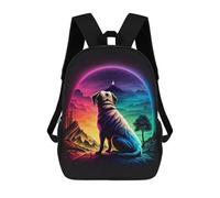 sinyumoney 3D Printed Children's Backpack Neon Dog Gazing at Mountains School Backpack High Capacity Travel Book Bags for Boys Elementary And Middle School Students 17inch