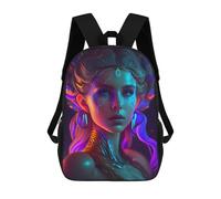 sinyumoney 3D Printed Children's Backpack Neon Fantasy Portrait -1 School Backpack High Capacity Travel Book Bags for Boys Elementary And Middle School Students 17inch