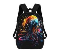 sinyumoney 3D Printed Children's Backpack Neon Octopus Artwork School Backpack High Capacity Travel Book Bags for Boys Elementary And Middle School Students 17inch