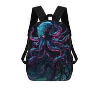 sinyumoney 3D Printed Children's Backpack Neon Octopus Fantasy Creature Illustration School Backpack High Capacity Travel Book Bags for Boys Elementary And Middle School Students 17inch