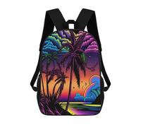 sinyumoney 3D Printed Children's Backpack Neon Palm Beach Sunset Travel Lightweight School Bag Fashion School Backpack for Kids School Students 17inch