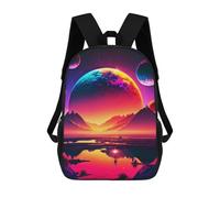 sinyumoney 3D Printed Children's Backpack Neon Planetary Reflections Travel Lightweight School Bag Fashion School Backpack for Kids School Students 17inch