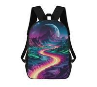 sinyumoney 3D Printed Children's Backpack Neon Road Through Mountains School Backpack High Capacity Travel Book Bags for Boys Elementary And Middle School Students 17inch