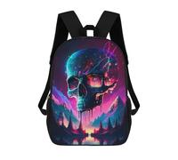 sinyumoney 3D Printed Children's Backpack Neon Skull Reflections Travel Lightweight School Bag Fashion School Backpack for Kids School Students 17inch