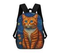 sinyumoney 3D Printed Children's Backpack Orange Cat in Starry Night Style School Backpack High Capacity Travel Book Bags for Boys Elementary And Middle School Students 17inch