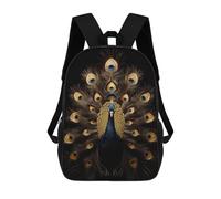 sinyumoney 3D Printed Children's Backpack Peacock Gold Dark School Backpack High Capacity Travel Book Bags for Boys Elementary And Middle School Students 17inch