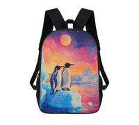 sinyumoney 3D Printed Children's Backpack Penguins on Iceberg Under Colorful Sky Travel Lightweight School Bag Fashion School Backpack for Kids School Students 17inch