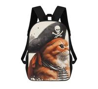 sinyumoney 3D Printed Children's Backpack Pirate Cat Portrait Travel Lightweight School Bag Fashion School Backpack for Kids School Students 17inch