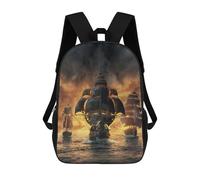 sinyumoney 3D Printed Children's Backpack Pirate Ship Battle School Backpack High Capacity Travel Book Bags for Boys Elementary And Middle School Students 17inch