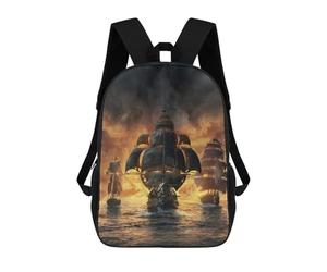 sinyumoney 3D Printed Children's Backpack Pirate Ship Battle School Backpack High Capacity Travel Book Bags for Boys Elementary And Middle School Students 17inch