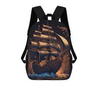 sinyumoney 3D Printed Children's Backpack Pirate Ship School Backpack High Capacity Travel Book Bags for Boys Elementary And Middle School Students 17inch