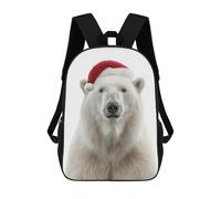 sinyumoney 3D Printed Children's Backpack Polar Bear with Christmas Santa Hat School Backpack High Capacity Travel Book Bags for Boys Elementary And Middle School Students 17inch