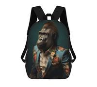 sinyumoney 3D Printed Children's Backpack Portrait of Gorilla School Backpack High Capacity Travel Book Bags for Boys Elementary And Middle School Students 17inch