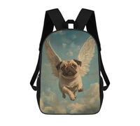sinyumoney 3D Printed Children's Backpack Pug Angel Dog Loss Tribute Print Flying Pug with Wings Travel Lightweight School Bag Fashion School Backpack for Kids School Students 17inch