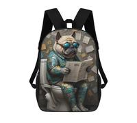sinyumoney 3D Printed Children's Backpack Pug Dog on The Toilet School Backpack High Capacity Travel Book Bags for Boys Elementary And Middle School Students 17inch