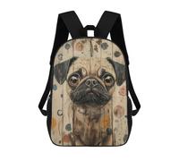 sinyumoney 3D Printed Children's Backpack Pug Portrait on Wood Panel Cute Dog Portrait Travel Lightweight School Bag Fashion School Backpack for Kids School Students 17inch