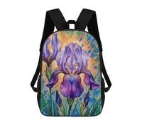 sinyumoney 3D Printed Children's Backpack Purple Iris Floral Painting School Backpack High Capacity Travel Book Bags for Boys Elementary And Middle School Students 17inch