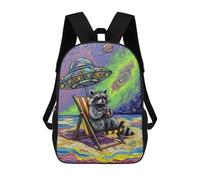 sinyumoney 3D Printed Children's Backpack Raccoon Beach Vacation Under UFO School Backpack High Capacity Travel Book Bags for Boys Elementary And Middle School Students 17inch