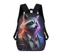 sinyumoney 3D Printed Children's Backpack Raccoon in Suit Neon Style School Backpack High Capacity Travel Book Bags for Boys Elementary And Middle School Students 17inch