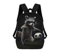 sinyumoney 3D Printed Children's Backpack Raccoon Soccer Player School Backpack High Capacity Travel Book Bags for Boys Elementary And Middle School Students 17inch