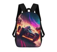 sinyumoney 3D Printed Children's Backpack Race Car In Space Flames School Backpack High Capacity Travel Book Bags for Boys Elementary And Middle School Students 17inch