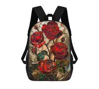 sinyumoney 3D Printed Children's Backpack Radiant Red Roses Travel Lightweight School Bag Fashion School Backpack for Kids School Students 17inch