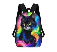 sinyumoney 3D Printed Children's Backpack Rainbow Whiskered Cat Travel Lightweight School Bag Fashion School Backpack for Kids School Students 17inch