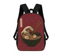 sinyumoney 3D Printed Children's Backpack Ramen Wave Art School Backpack High Capacity Travel Book Bags for Boys Elementary And Middle School Students 17inch