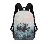sinyumoney 3D Printed Children's Backpack Rhino in Foggy Forest School Backpack High Capacity Travel Book Bags for Boys Elementary And Middle School Students 17inch