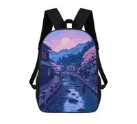 sinyumoney 3D Printed Children's Backpack River Japan Painting School Backpack High Capacity Travel Book Bags for Boys Elementary And Middle School Students 17inch