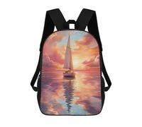 sinyumoney 3D Printed Children's Backpack Sailboat Sunset Painting School Backpack High Capacity Travel Book Bags for Boys Elementary And Middle School Students 17inch