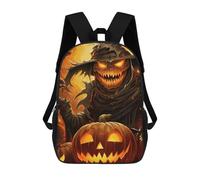 sinyumoney 3D Printed Children's Backpack Scary Halloween Scarecrow Pumpkins School Backpack High Capacity Travel Book Bags for Boys Elementary And Middle School Students 17inch