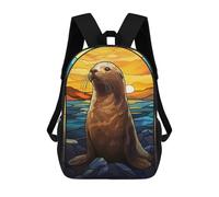 sinyumoney 3D Printed Children's Backpack Seal Stained Glass School Backpack High Capacity Travel Book Bags for Boys Elementary And Middle School Students 17inch