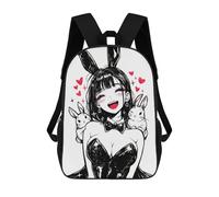 sinyumoney 3D Printed Children's Backpack Sexy Anime Girl with Bunny Ears And Rabbits School Backpack High Capacity Travel Book Bags for Boys Elementary And Middle School Students 17inch