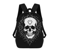 sinyumoney 3D Printed Children's Backpack Skull with Heart School Backpack High Capacity Travel Book Bags for Boys Elementary And Middle School Students 17inch