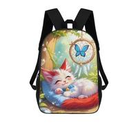 sinyumoney 3D Printed Children's Backpack Sleeping Kitten with Dreamcatcher School Backpack High Capacity Travel Book Bags for Boys Elementary And Middle School Students 17inch