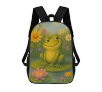 sinyumoney 3D Printed Children's Backpack Smiling Frog on Lily Pad Painting Travel Lightweight School Bag Fashion School Backpack for Kids School Students 17inch