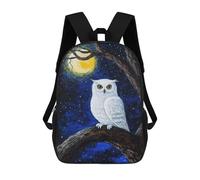 sinyumoney 3D Printed Children's Backpack Snowy Owl Under Moonlight School Backpack High Capacity Travel Book Bags for Boys Elementary And Middle School Students 17inch