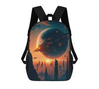 sinyumoney 3D Printed Children's Backpack Space Cityscape with Orbital Ring School Backpack High Capacity Travel Book Bags for Boys Elementary And Middle School Students 17inch