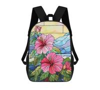 sinyumoney 3D Printed Children's Backpack Stained Glass Hibiscus School Backpack High Capacity Travel Book Bags for Boys Elementary And Middle School Students 17inch