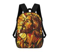 sinyumoney 3D Printed Children's Backpack Stained Glass Jesus School Backpack High Capacity Travel Book Bags for Boys Elementary And Middle School Students 17inch