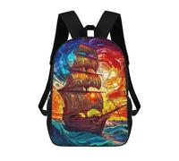 sinyumoney 3D Printed Children's Backpack Stained Glass Ship Travel Lightweight School Bag Fashion School Backpack for Kids School Students 17inch