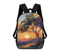 sinyumoney 3D Printed Children's Backpack Stained Glass Sunset Tree Travel Lightweight School Bag Fashion School Backpack for Kids School Students 17inch