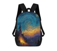 sinyumoney 3D Printed Children's Backpack Starry Night Inspired Village Painting Travel Lightweight School Bag Fashion School Backpack for Kids School Students 17inch