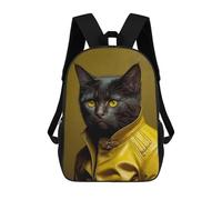 sinyumoney 3D Printed Children's Backpack Stylish Cat in Yellow Jacket School Backpack High Capacity Travel Book Bags for Boys Elementary And Middle School Students 17inch