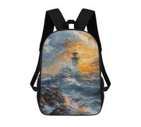 sinyumoney 3D Printed Children's Backpack Sunset Waves Lighthouse Travel Lightweight School Bag Fashion School Backpack for Kids School Students 17inch