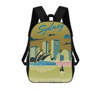 sinyumoney 3D Printed Children's Backpack Sydney Australia Travel 2 School Backpack High Capacity Travel Book Bags for Boys Elementary And Middle School Students 17inch